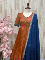 Soft chanderi silk kalamkari long gown with beautiful pattern paired with chiffon dupatta