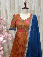 Soft chanderi silk kalamkari long gown with beautiful pattern paired with chiffon dupatta