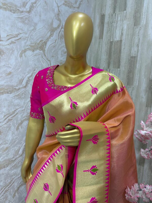 Banaras paithani saree paired with beautiful maggam work blouse