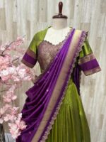 Vintage look soft silk lehenga blouse paired with beautiful pithani dupatta