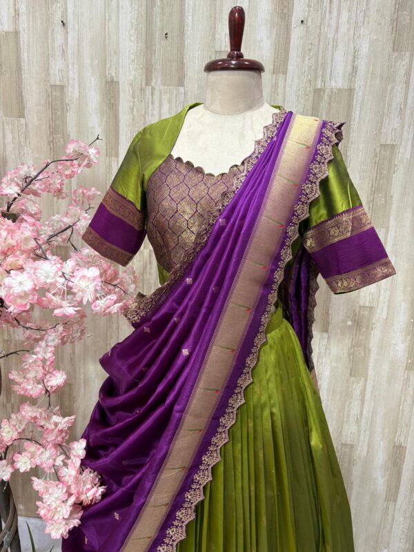 Vintage look soft silk lehenga blouse paired with beautiful pithani dupatta