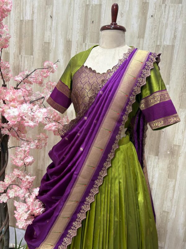 Vintage look soft silk lehenga blouse paired with beautiful pithani dupatta