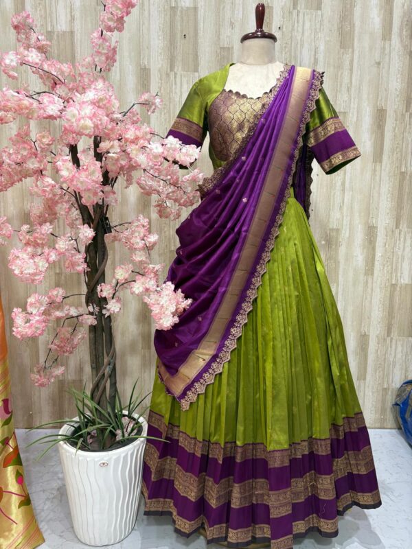 Vintage look soft silk lehenga blouse paired with beautiful pithani dupatta
