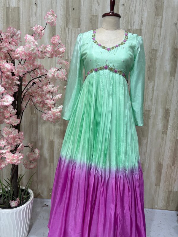 Dual shade long gown with beautiful maggam work