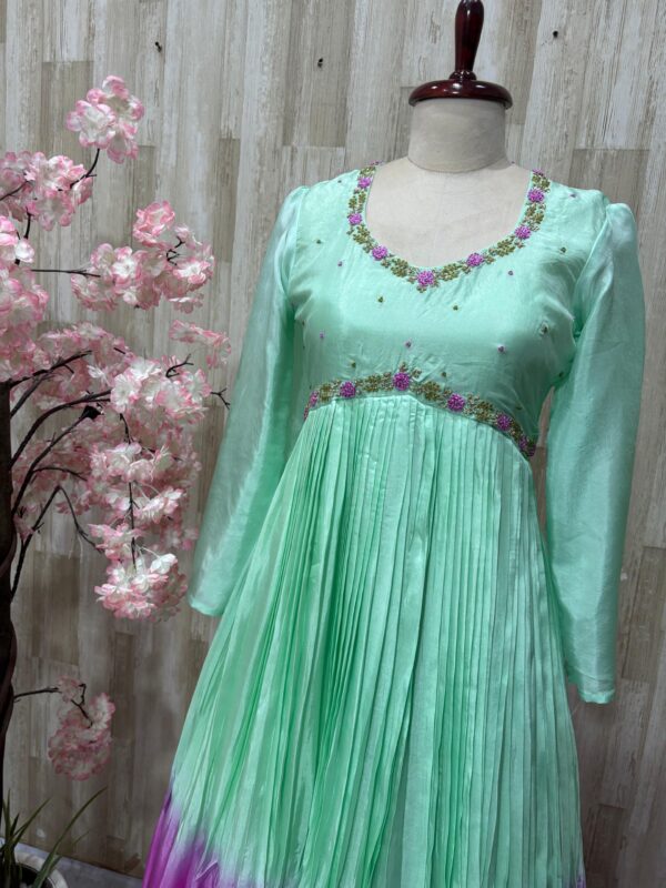 Dual shade long gown with beautiful maggam work