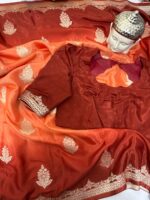 Dual shade pure crepe saree having all over bootis with silver weaving