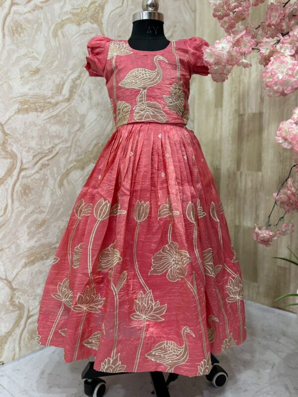 Designer applique work crush organza skirt paired with matching top