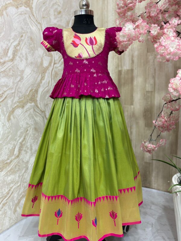 Banaras pithani kids lehenga paired with beautiful soft pattu blouse