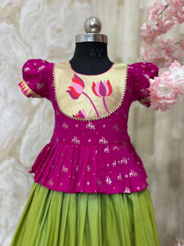Banaras pithani kids lehenga paired with beautiful soft pattu blouse