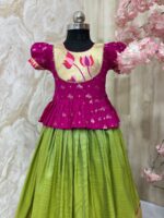 Banaras pithani kids lehenga paired with beautiful soft pattu blouse