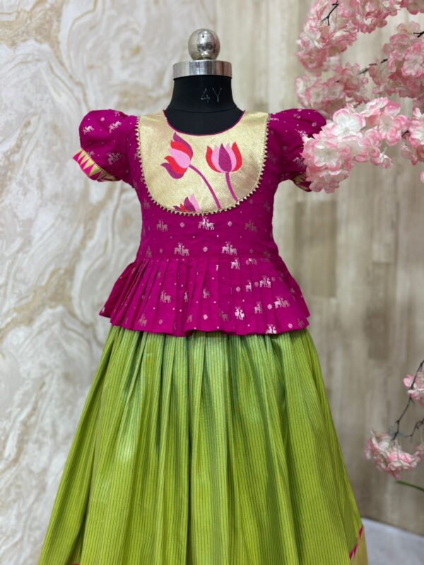 Banaras pithani kids lehenga paired with beautiful soft pattu blouse