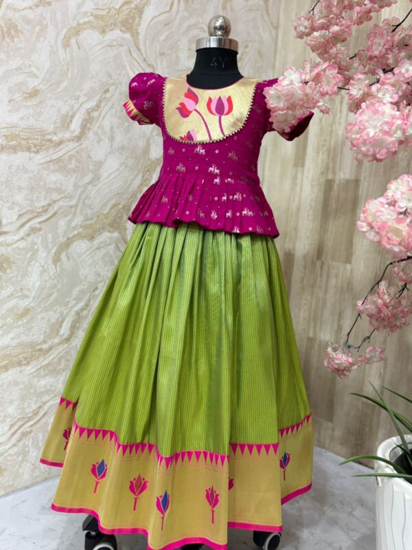 Banaras pithani kids lehenga paired with beautiful soft pattu blouse