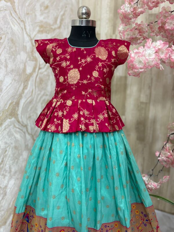 Designer pithani lehenga for kids paired with beautiful blouse