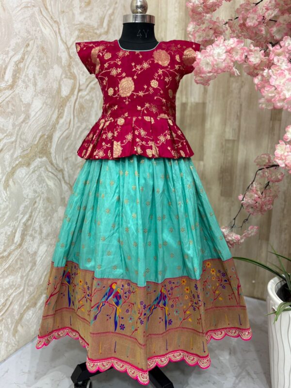 Designer pithani lehenga for kids paired with beautiful blouse