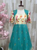 Digital printed mul chanderi long gown with heavy flare