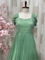 Dual shade georgette long gown with heavy flare & floral bead work on yoke part