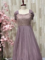 Georgette long gown with heavy flare & floral bead work on yoke part