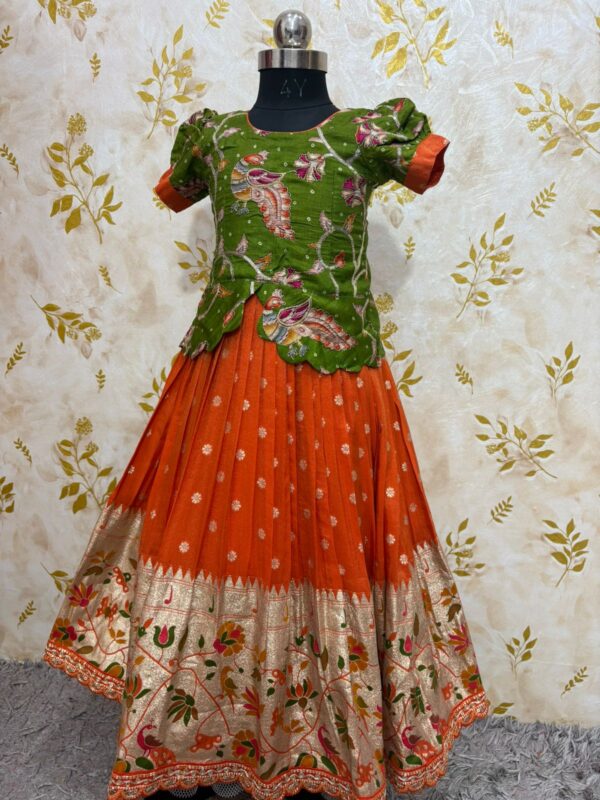 Zari kota kids lehenga paired with kalamkari blouse