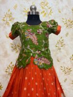 Zari kota kids lehenga paired with kalamkari blouse
