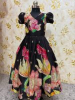 Designer floral long gown with over coat with beautiful sequin work