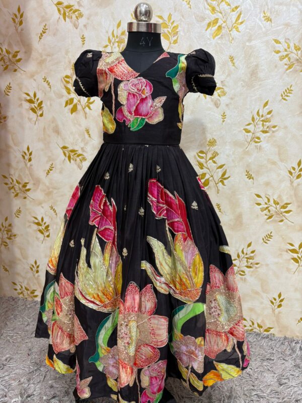 Designer floral long gown with over coat with beautiful sequin work