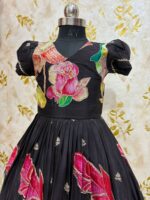 Designer floral long gown with over coat with beautiful sequin work