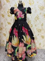 Designer floral long gown with over coat with beautiful sequin work