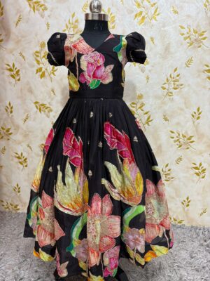 Designer floral long gown with over coat with beautiful sequin work