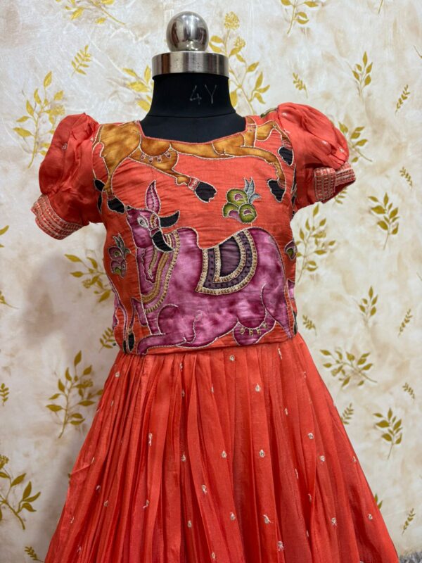 Designer kids kalamkari lehenga paired with blouse