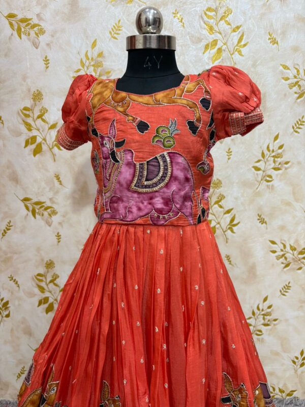 Designer kids kalamkari lehenga paired with blouse