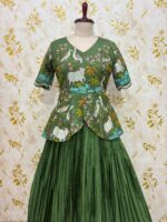 Embroidery work peplum top paired with crepe skirt with heavy flare