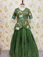 Embroidery work peplum top paired with crepe skirt with heavy flare