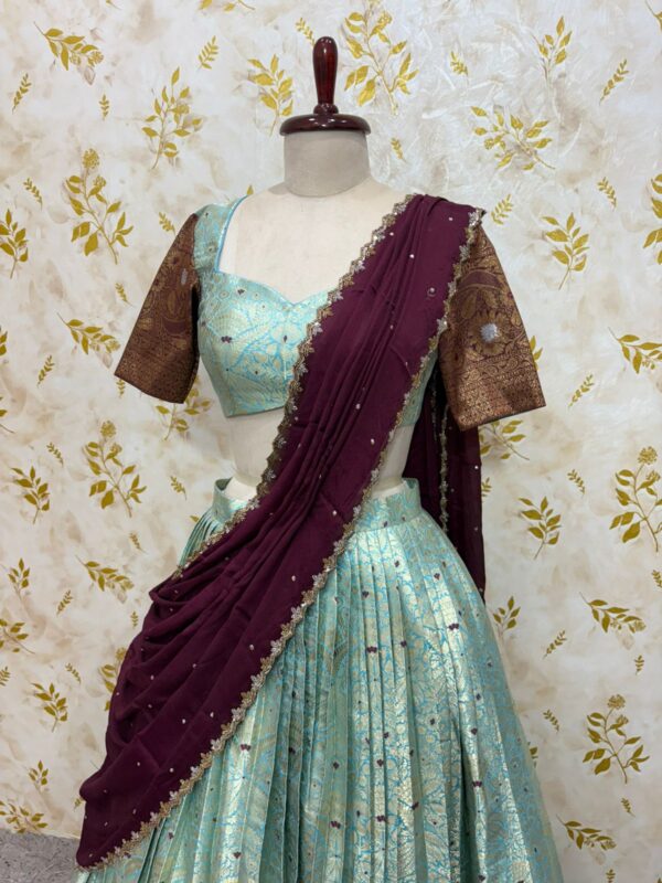 Kanchi lehenga with beautiful border paired with hand work chinnon dupatta