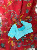 Pure hand painted pen kalamkari saree paired with beautiful maggam work blouse