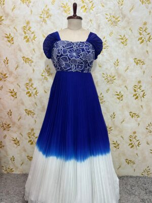 Dual shades long gown with beautiful pearl work on yoke part