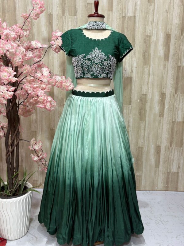 Pure crepe lehenga set with beautiful maggam work on blouse & dupatta