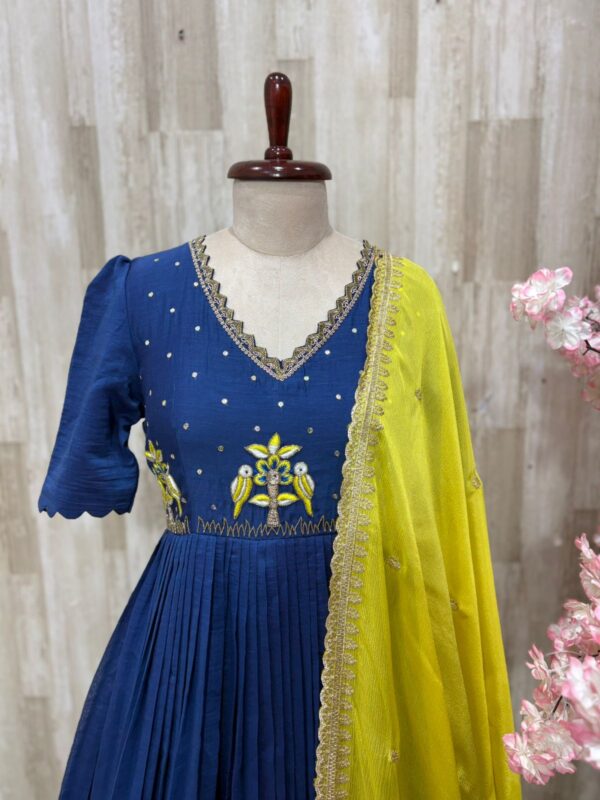 Pure mul chanderi long gown with beautiful maggam work paired with matching dupatta
