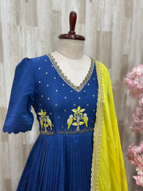 Pure mul chanderi long gown with beautiful maggam work paired with matching dupatta
