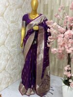 Soft banaras silk saree with beautiful maggam work blouse