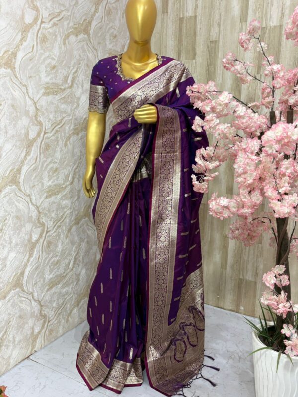 Soft banaras silk saree with beautiful maggam work blouse