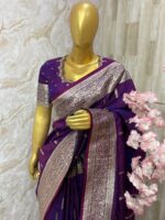 Soft banaras silk saree with beautiful maggam work blouse