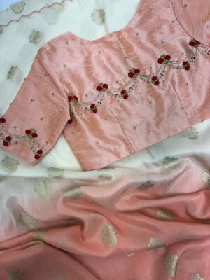 Pure munga crepe dual shade saree paired with beautiful maggam work blouse