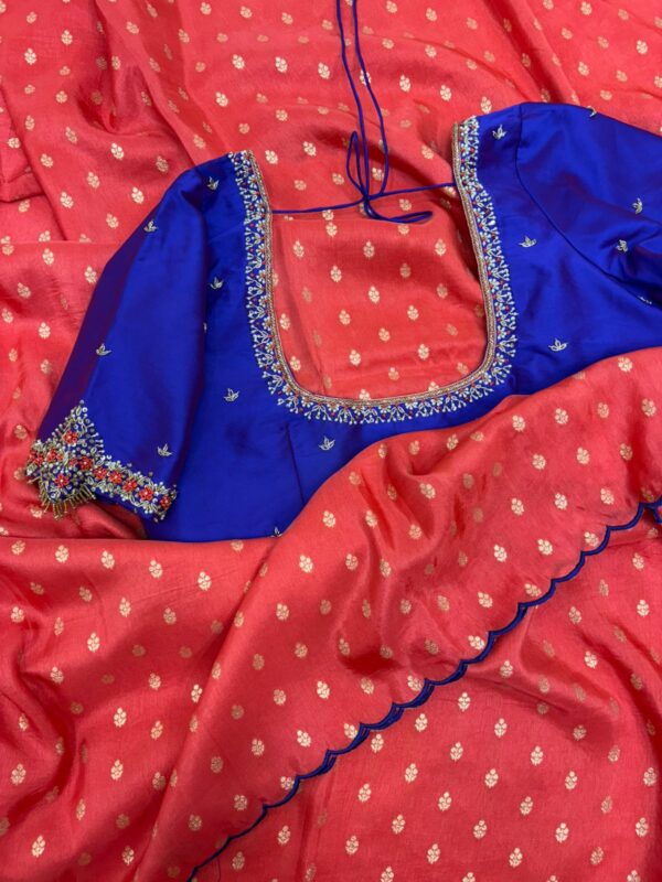 Pure munga crepe saree paired with beautiful maggam work blouse