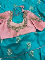 Munga crepe saree with beautiful motifs paired with maggam work blouse