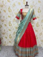 Vintage look soft silk lehenga paired with maggam work blouse & pithani dupatta