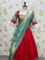 Vintage look soft silk lehenga paired with maggam work blouse & pithani dupatta