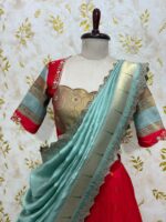 Vintage look soft silk lehenga paired with maggam work blouse & pithani dupatta