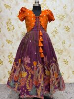 Tissue frock with sequin and embroidery work paired with beautiful tissue over coat