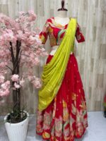 Black floral sequin lehenga with hand work tissue dupatta