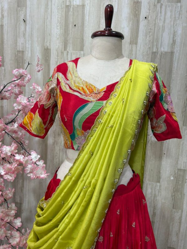 Black floral sequin lehenga with hand work tissue dupatta